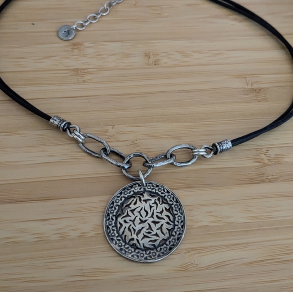 Vintage Silpada Sterling Silver Plate Pendant On Chain And Leather Necklace
